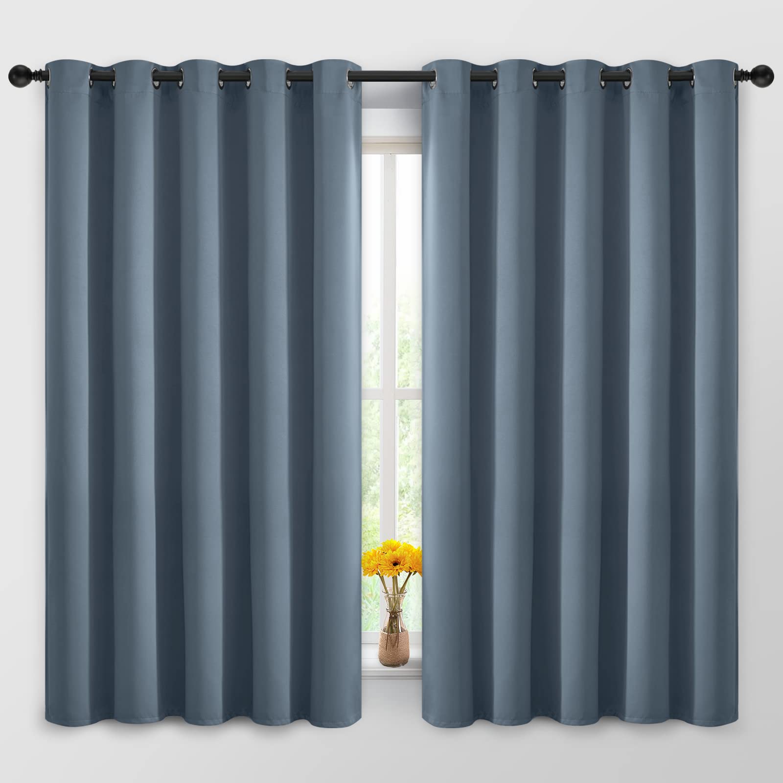 Yakamok Blackout Curtains Room Darkening Thermal Insulated Window Panels,Solid Grommet Top Drapes For Bedroom/Living Room(62Wx63