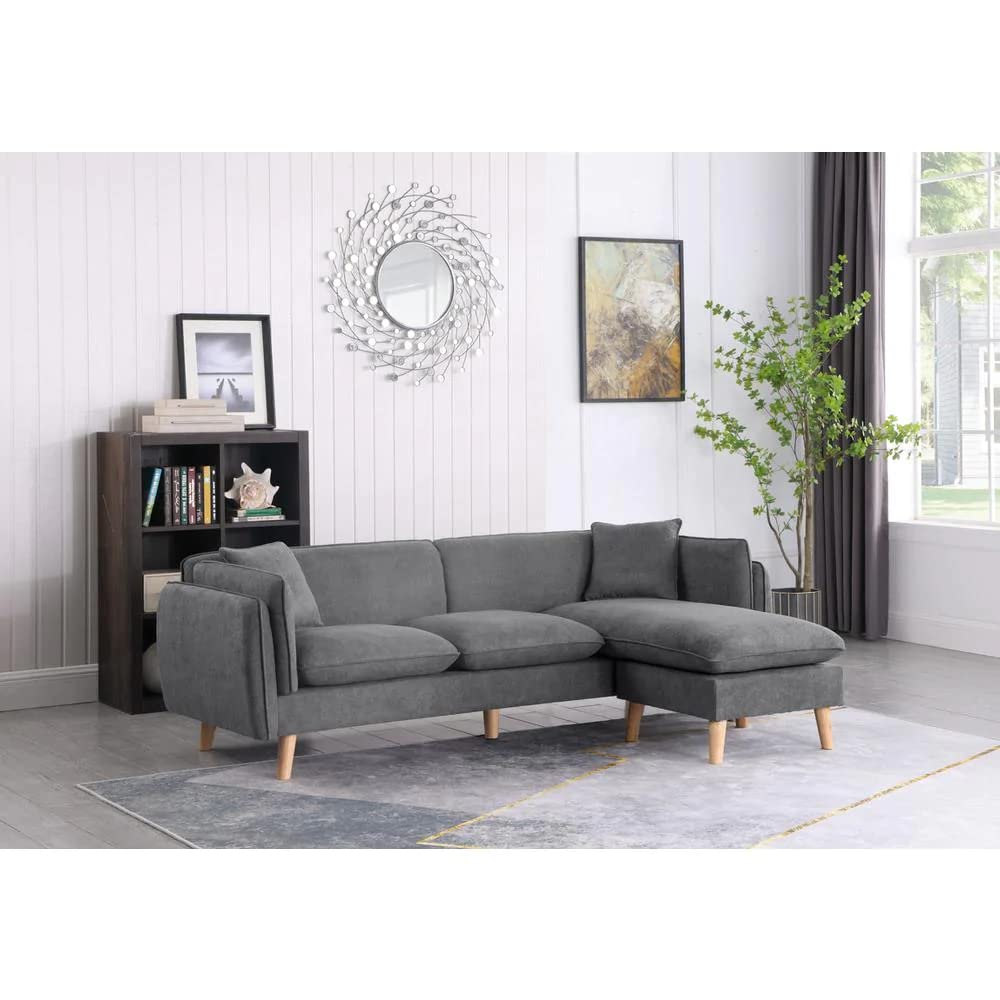 Brayden Light Gray Fabric Sectional Sofa Chaise Ottoman And 2 Pillows