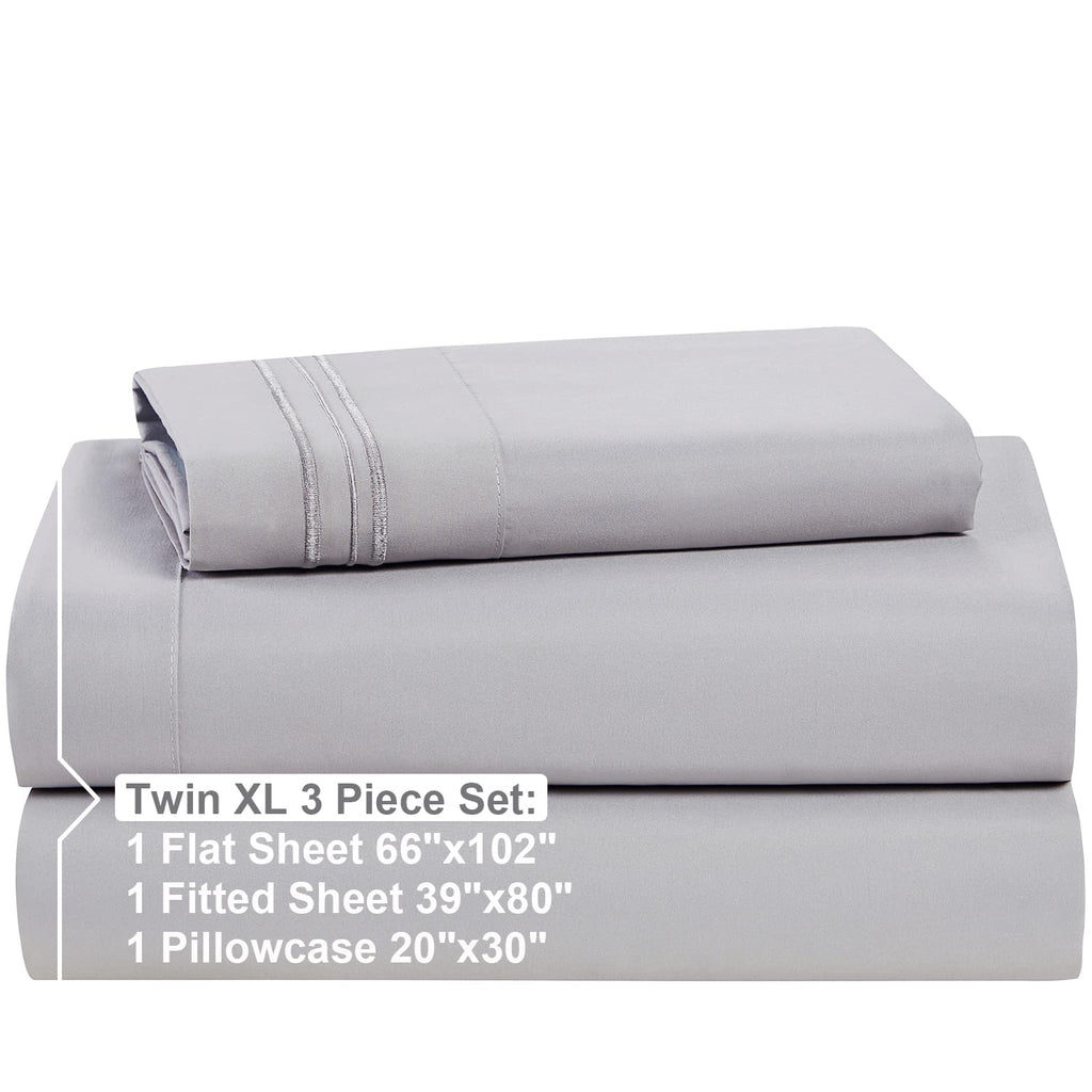 Extra Deep Pocket Fitted Sheet - Set Of 3 Extra Deep Pocket Bed Sheet Set - Deep Pocket Fitted Sheet - Super And Ultra Deep Fitted Sheet - Twin Size Deep Bed Sheet - 75 X 39 Inch - Light Gray Lavender