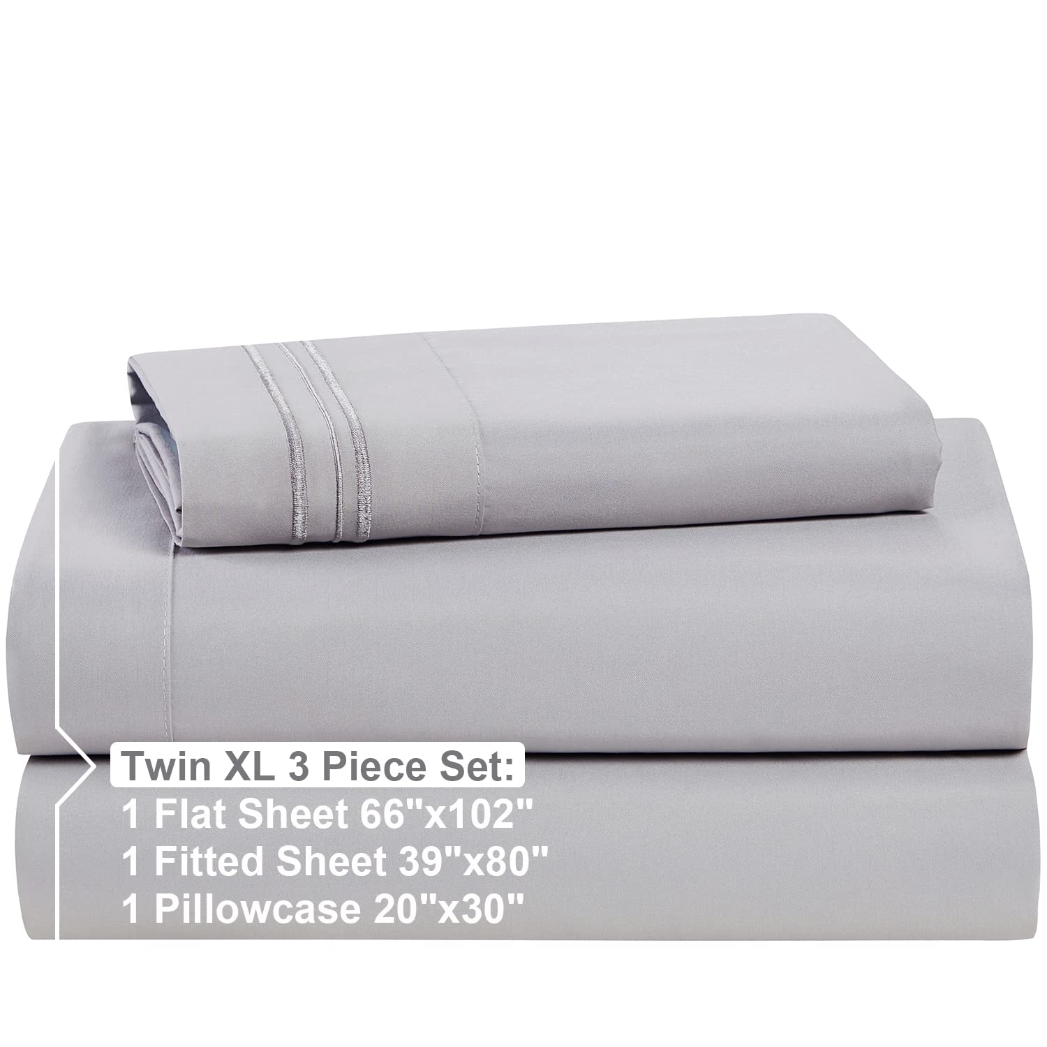 Extra Deep Pocket Fitted Sheet - Set Of 3 Extra Deep Pocket Bed Sheet Set - Deep Pocket Fitted Sheet - Super And Ultra Deep Fitted Sheet - Twin Size Deep Bed Sheet - 75 X 39 Inch - Light Gray Lavender