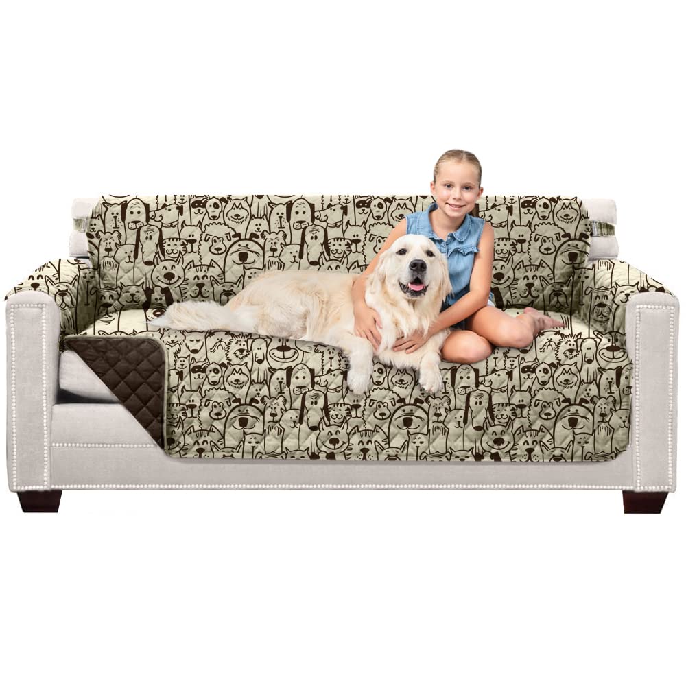 Sofa Shield Couch Slip Cover With Patented Strap, Cushion Protector, Reversible Stain And Dog Tear Resistant Slipcover, Quilted Microfiber 70” Seat, Washable Covers For Dogs Pets Kids, Dog Chocolate