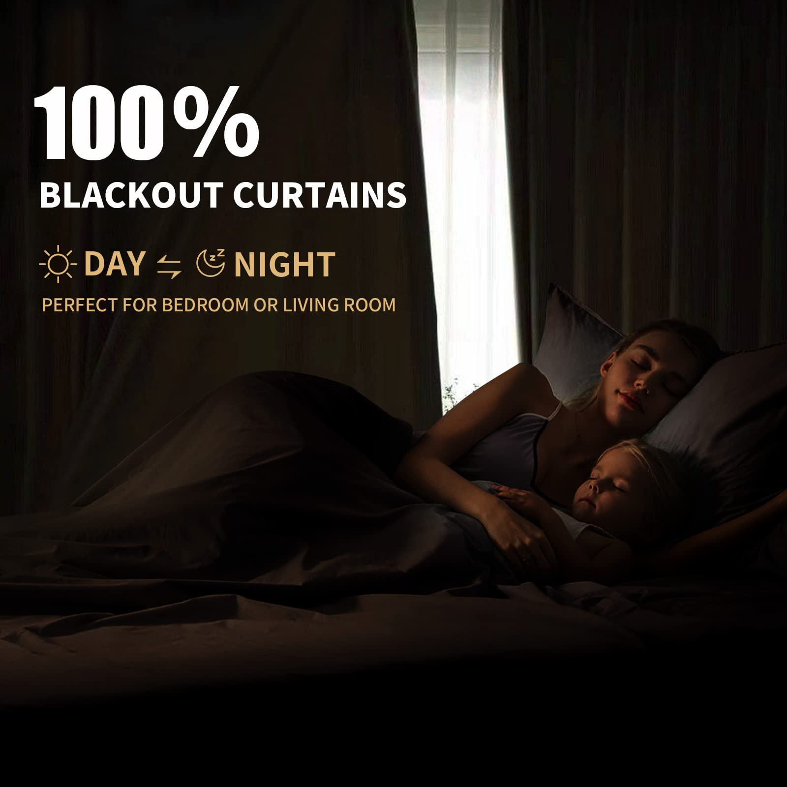 Inovaday Blackout Curtains, 2-Panel Linen Textured 100% Thermal Insulated Room Darkening Sun Blocking Drapes For Bedroom, Nurser
