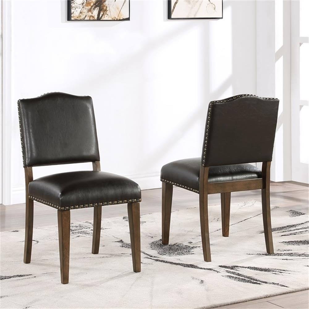 Comfort Pointe Denver Brown Faux Leather Dining Chair with Nail Heads - Set of 2