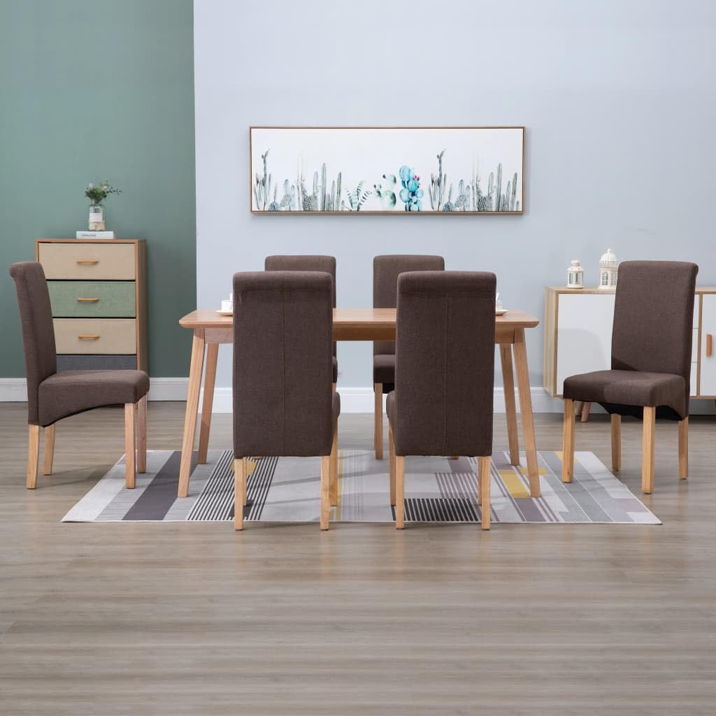 vidaXL Set of 6 Dining Chairs - Sturdy and Comfortable Seating Solution - Resistant Fabric and Wood Construction - Modern Design - Ideal for Dining Room or Living Room - Brown