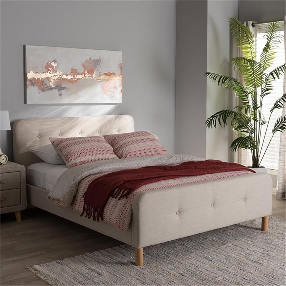 Baxton Studio Samson Mid-Century Light Beige Fabric Upholstered Full Size Platform Bed