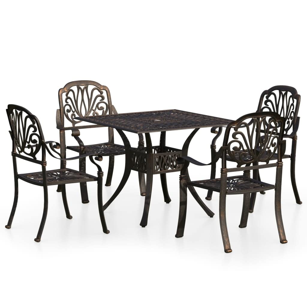 vidaXL Bistro Set Table and Chair Bistro Table 5 Piece Cast Aluminum Bronze