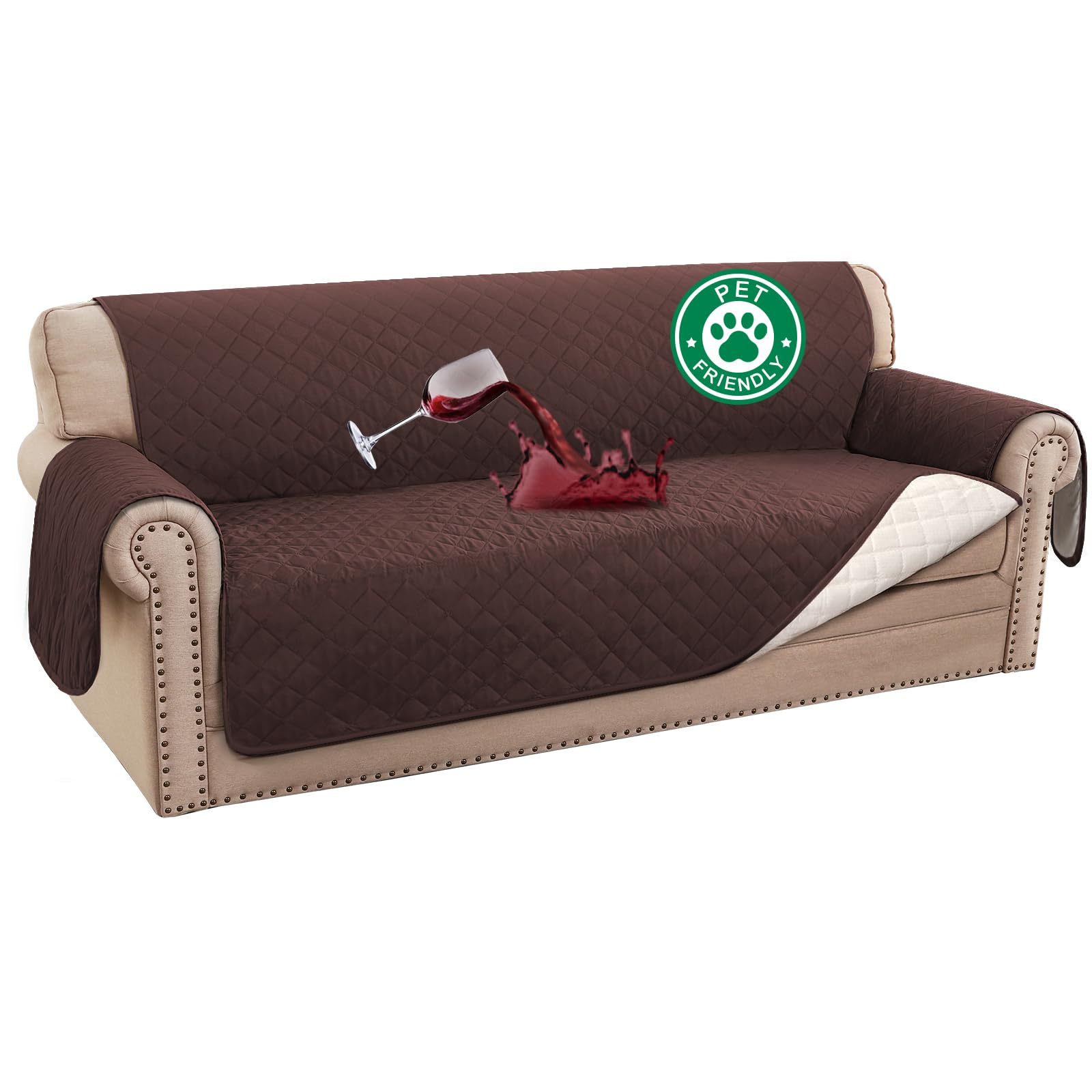 Turquoize 100% Waterproof Couch Cover Sofa Covers Washable Couch Covers for 3 Cushion Couch Pet Friendly Triple Non-Slip Couch C