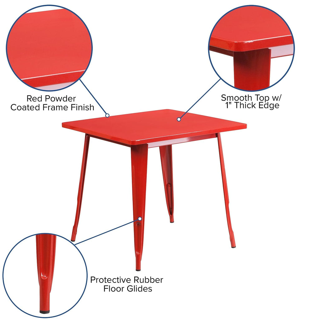 Flash Furniture Felix Commercial Grade 31.5" Square Red Metal Indoor-Outdoor Table