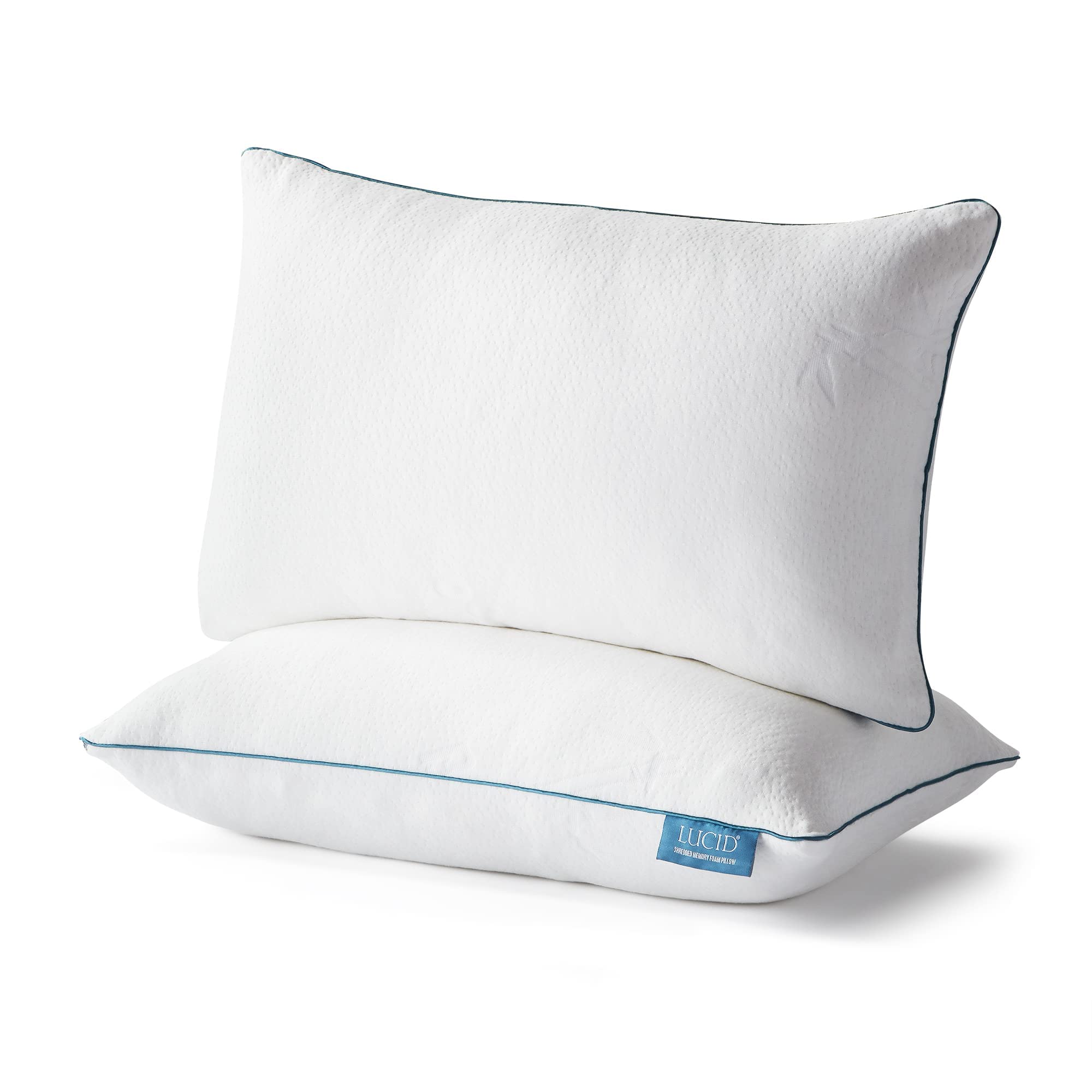 Lucid Premium Shredded Memory Foam Pillow - Hypoallergenic - Moldable Loft - 2 Pack - Queen, White
