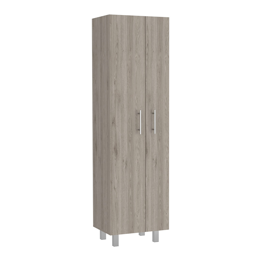Depot E-Shop Bacoa Cleaning Cabinet with Five Shelves and Broom Hangers, 71.3" H, Light Gray/White, Bedroom