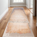 14 Beige Blue And Brown Abstract Runner Rug