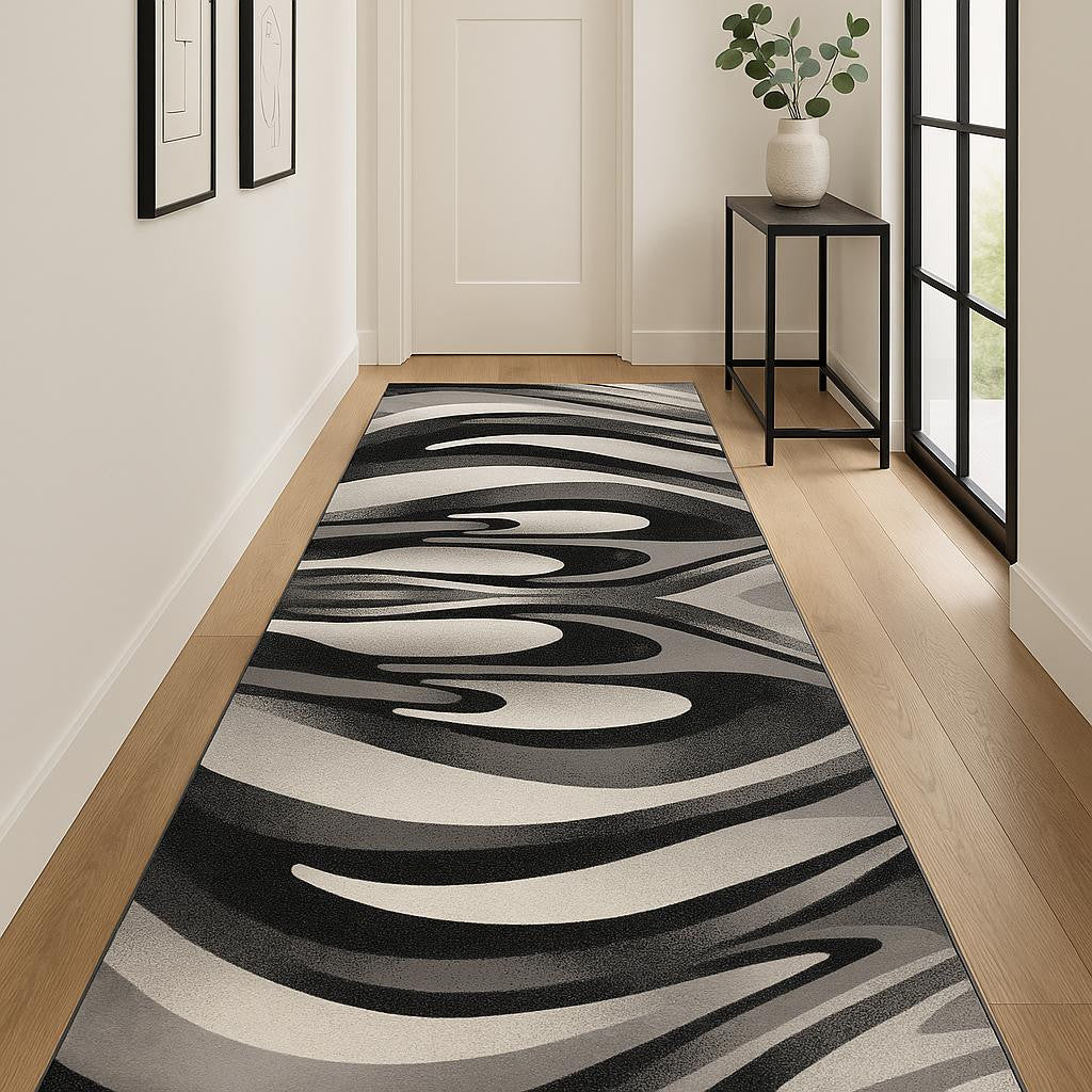 16 Black And Gray Abstract Runner Rug