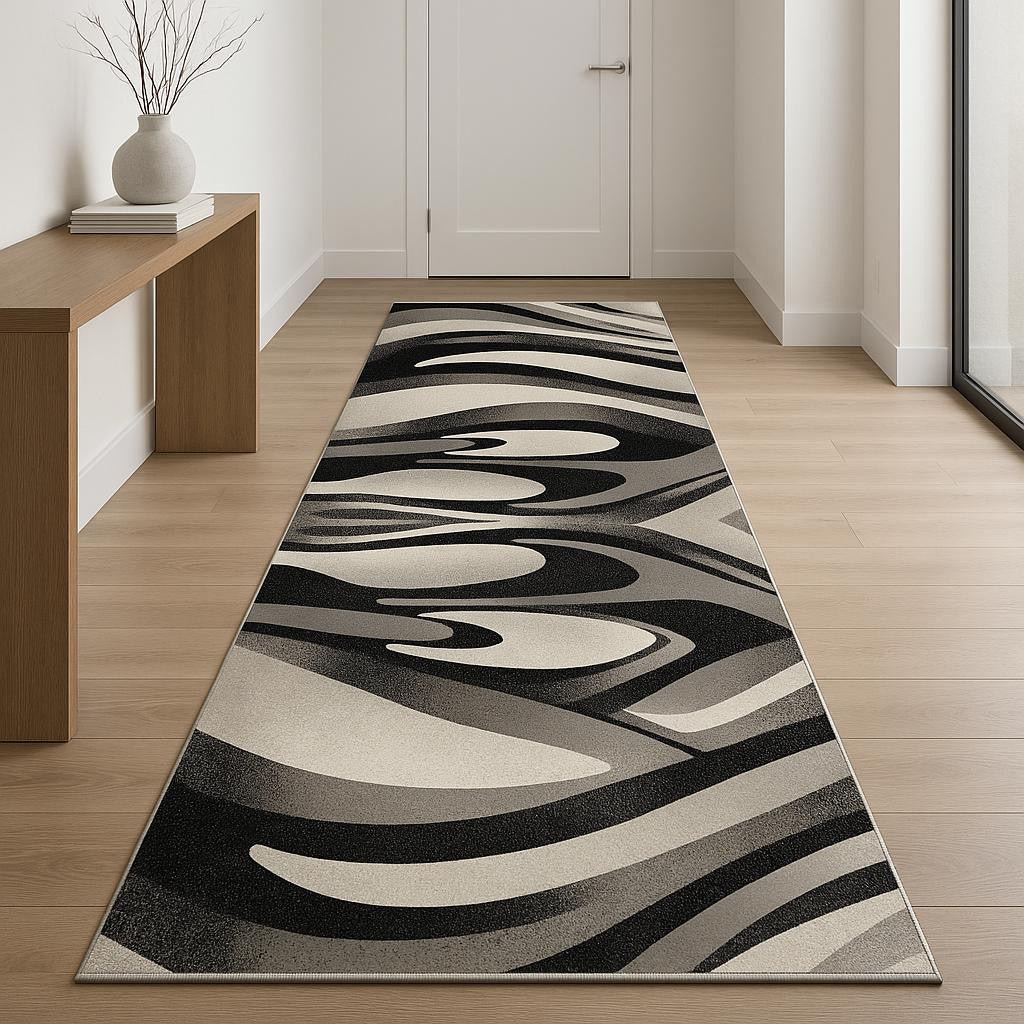 14 Black And Gray Abstract Runner Rug