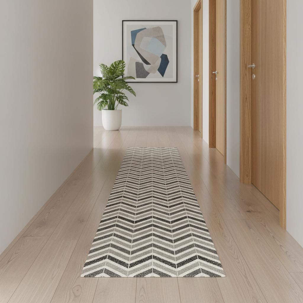 14 Gray And Beige Geometric Runner Rug