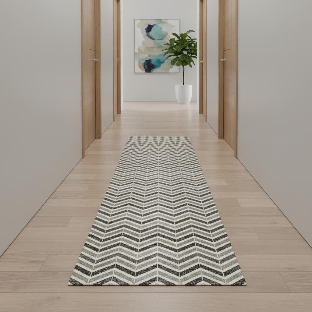11 Gray And Beige Geometric Runner Rug