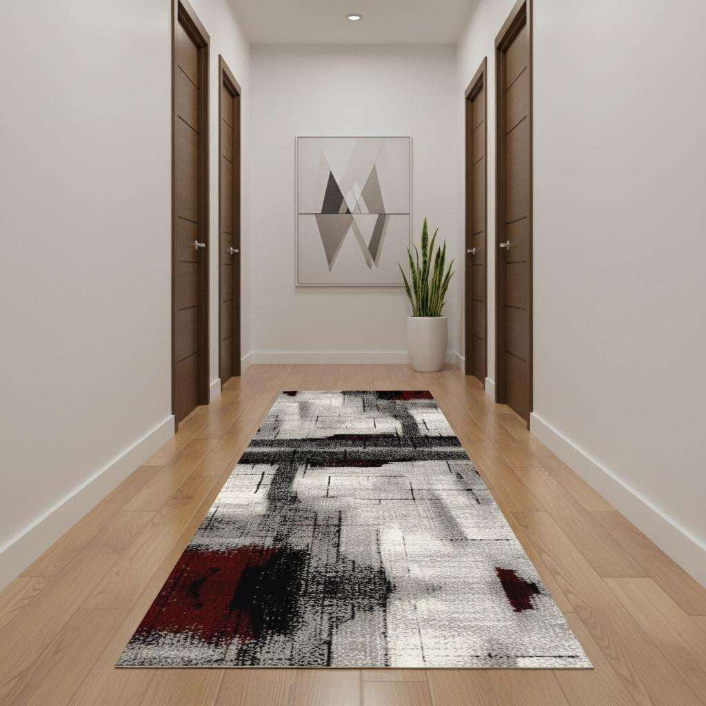 17 Runner Gray And Red Abstract Runner Rug