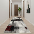 11 Gray And Red Abstract Runner Rug