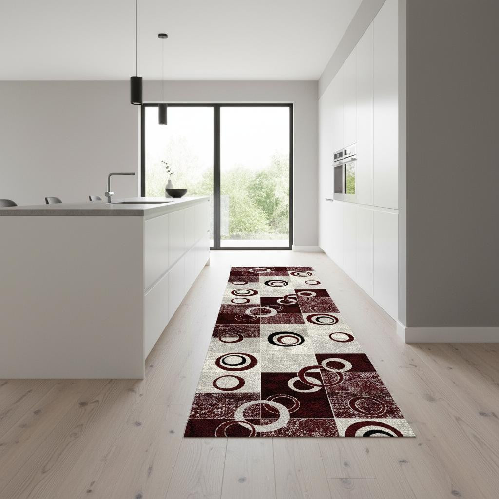 9 Red And Gray Geometric Runner Rug