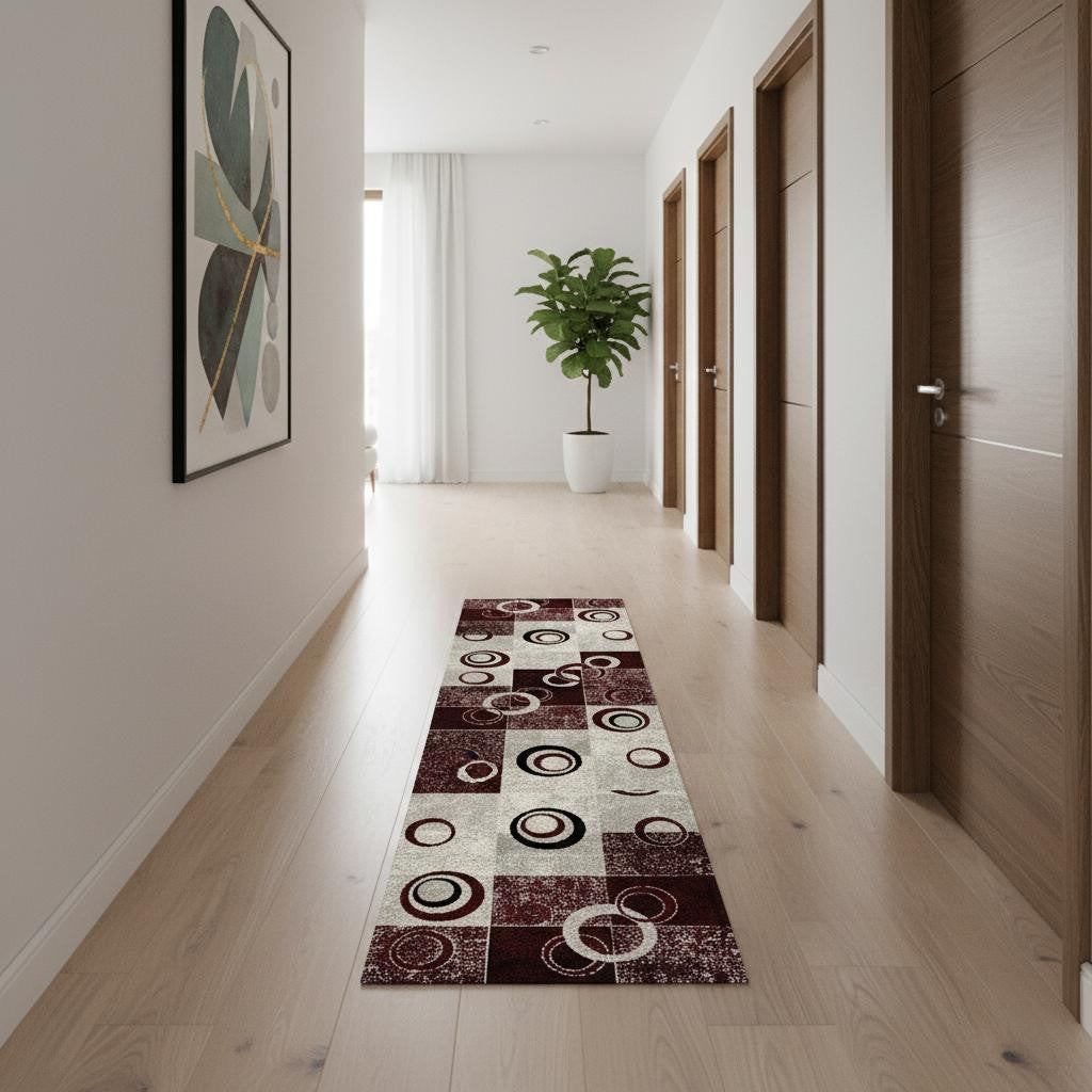 18 Red And Gray Geometric Runner Rug