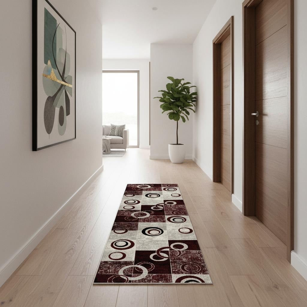 11 Red And Gray Geometric Runner Rug