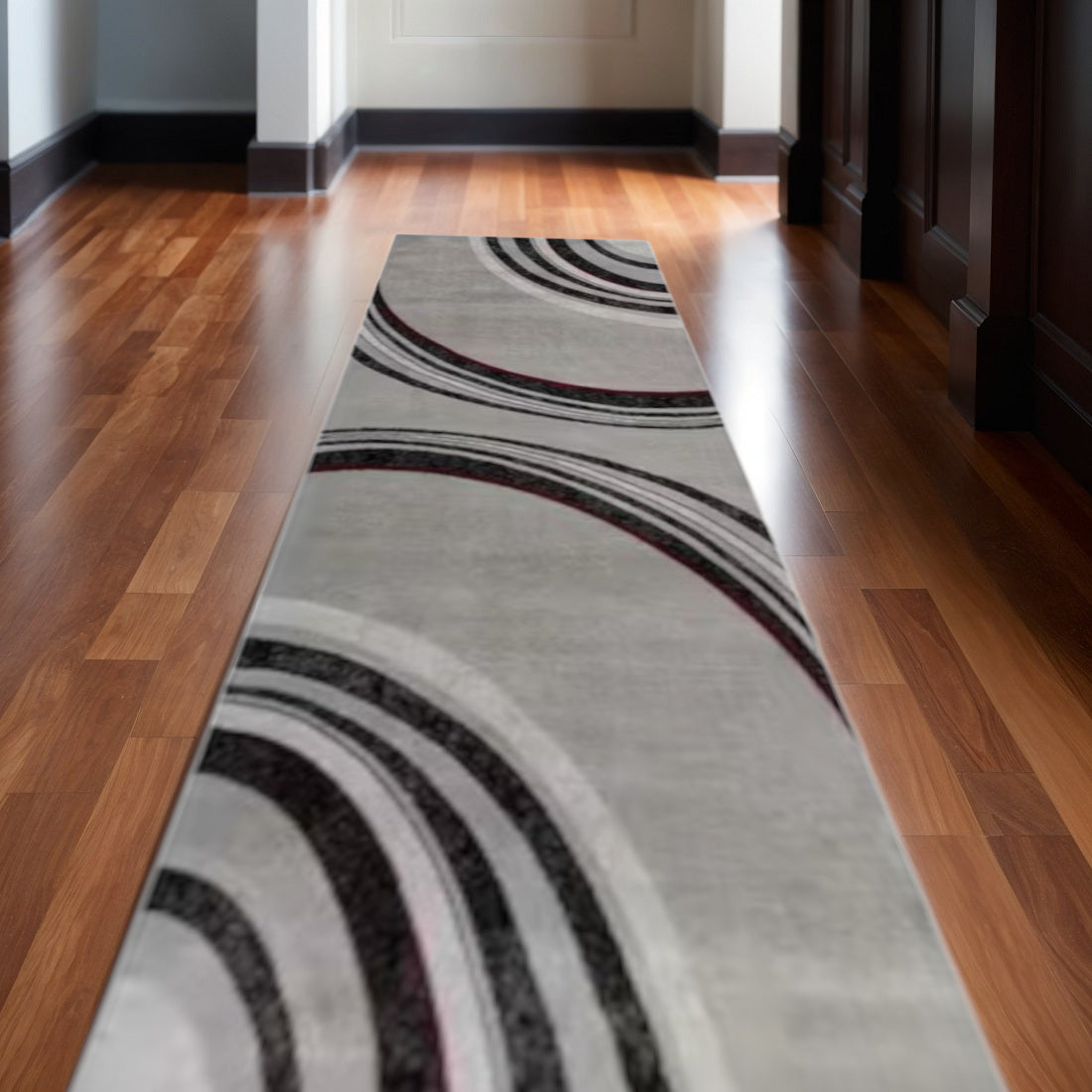 18 Gray And Black Abstract Runner Rug