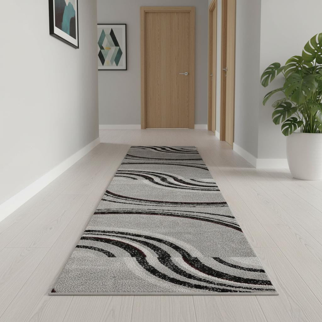16 Gray And Black Abstract Runner Rug