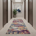 14 Yellow And Blue Abstract Runner Rug