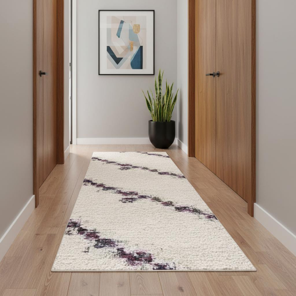 14 Beige And Blue Abstract Runner Rug