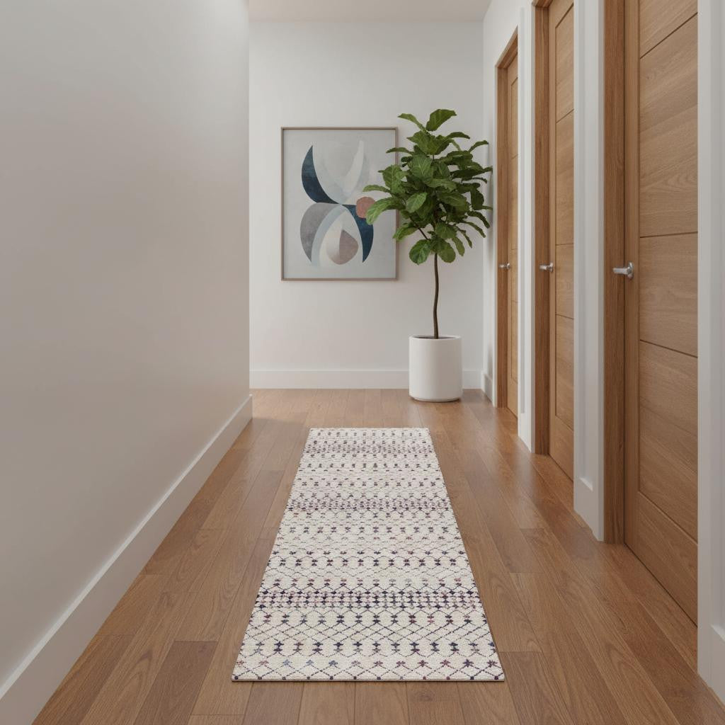 11 Beige And Blue Abstract Runner Rug