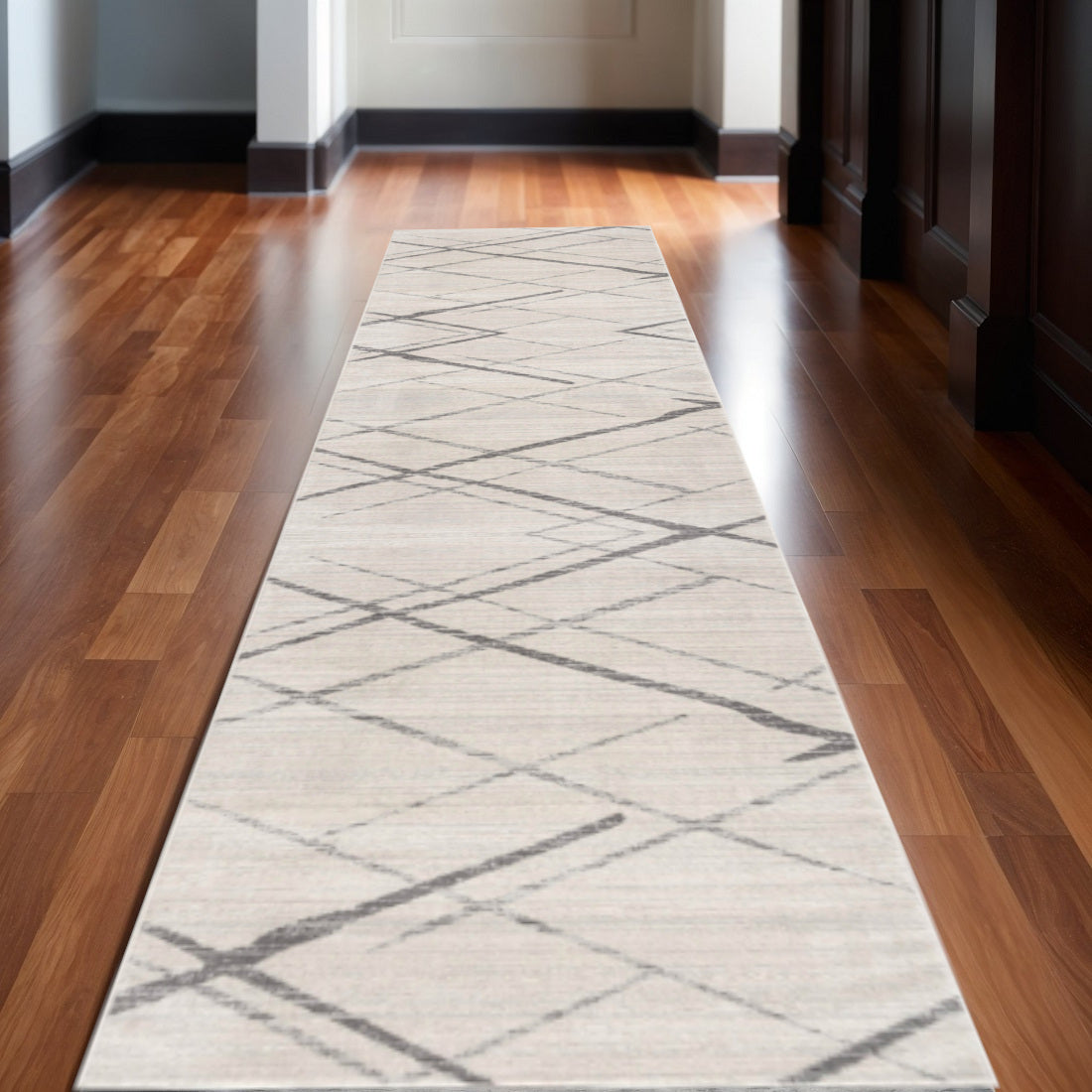 11 Beige And Gray Abstract Runner Rug