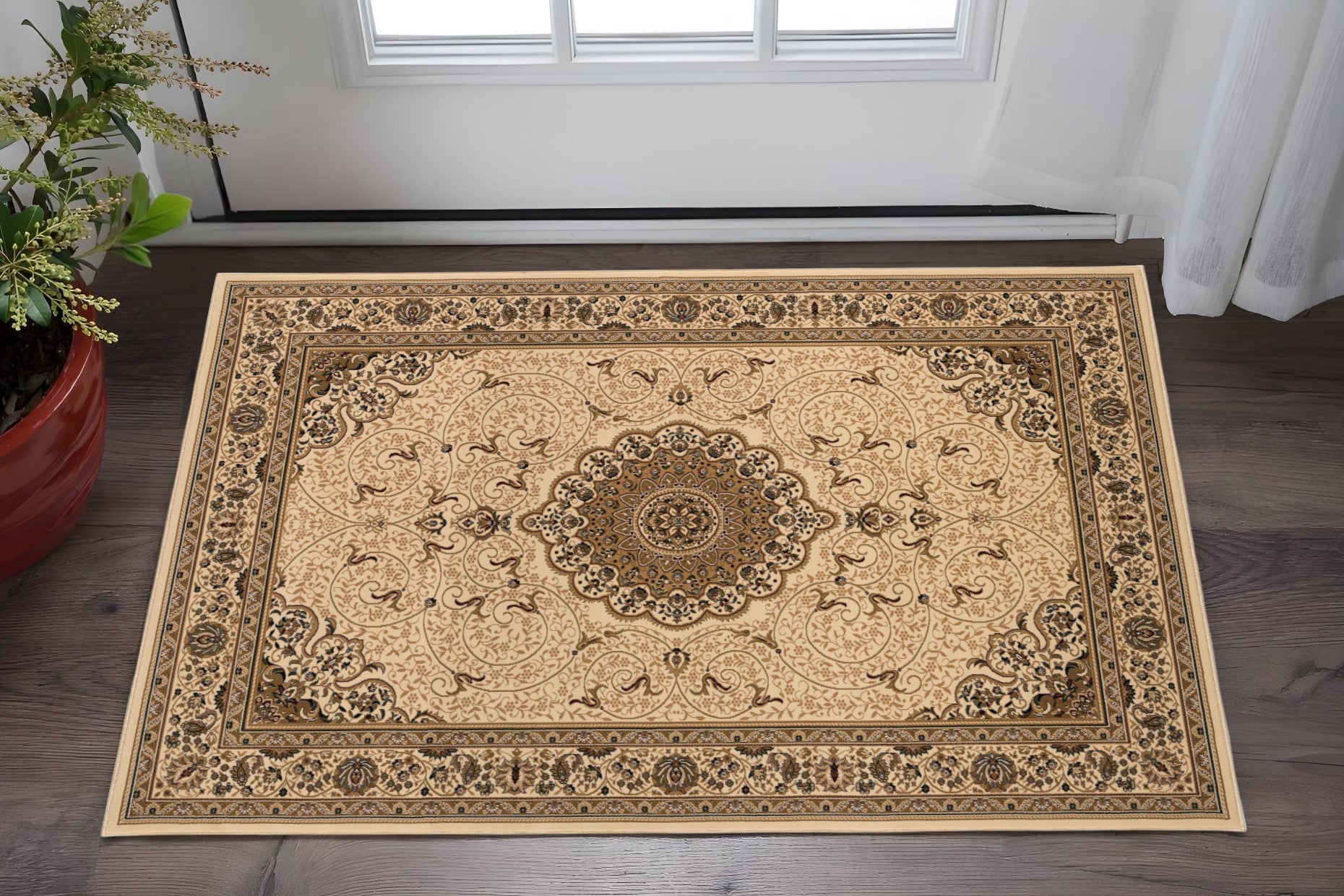 2 X 3 Beige And Brown Oriental Area Rug