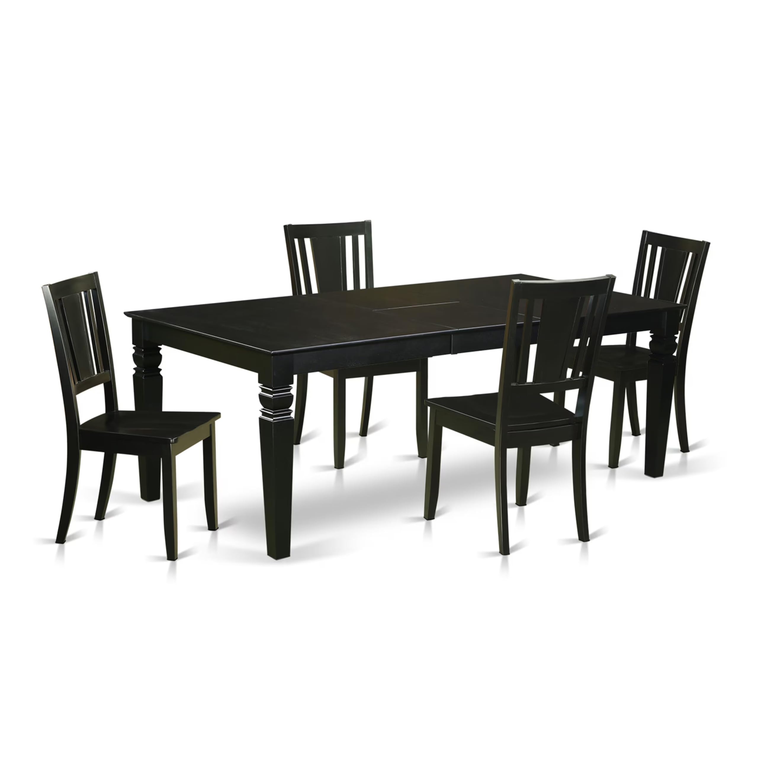 East West Furniture LGDU5-BLK-W 5 Piece Dining Set Includes a Rectangle Dining Table with Butterfly Leaf and 4 Kitchen Chairs, 42x84 Inch, Black