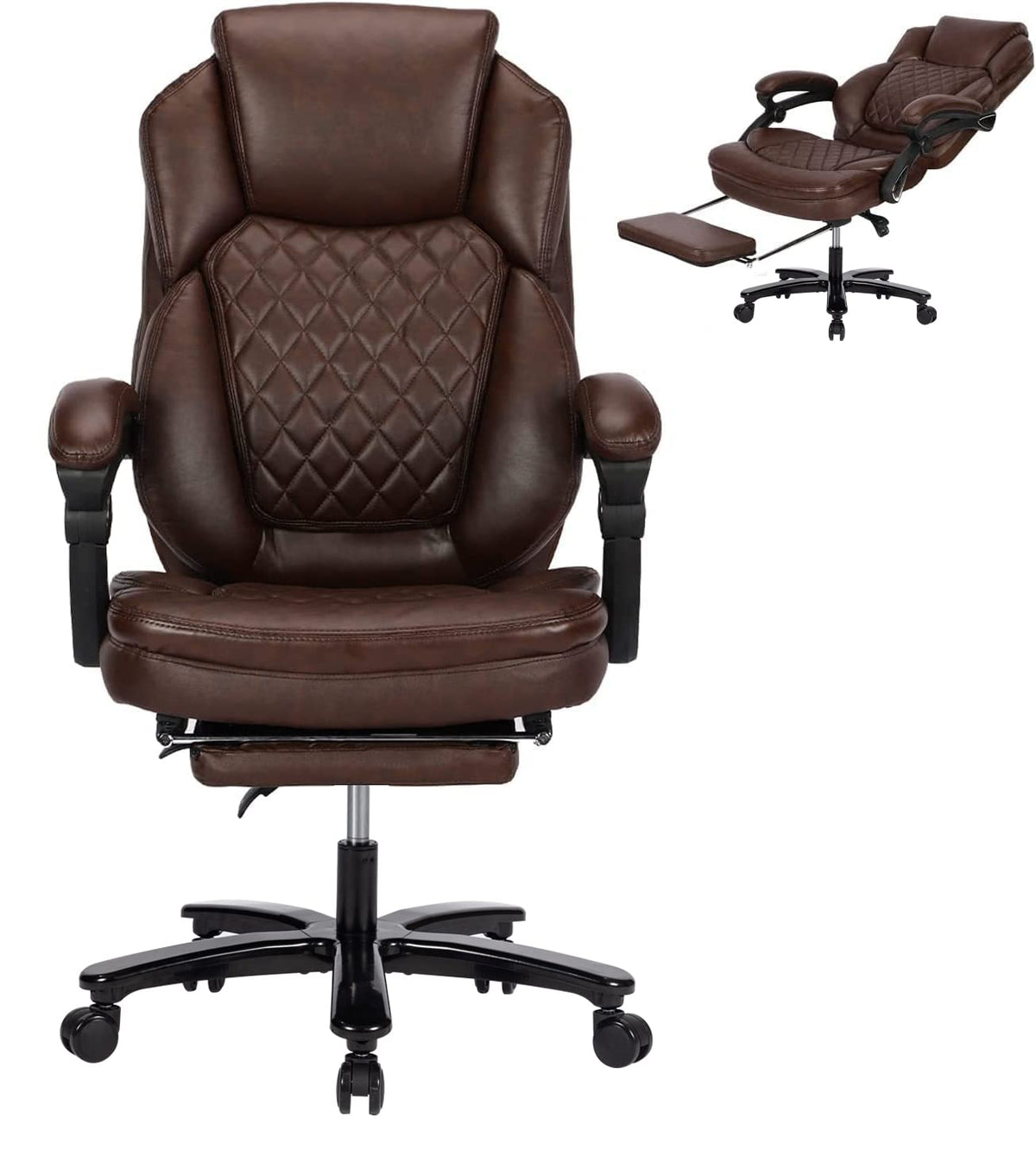 Linting 400Lb Big And Tall Reclining Office Chairs With Footrest Pu Leather High Back Managerial Executive Chair, Plus Size Home