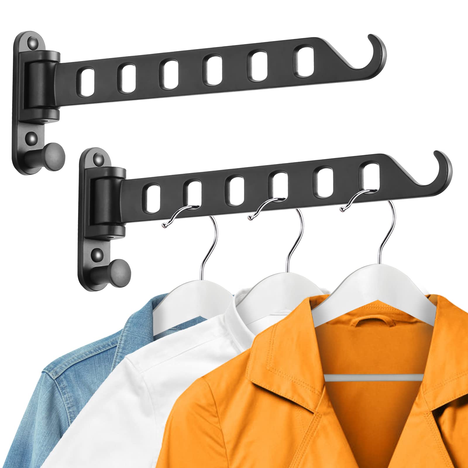 SKIKEN Wall Mounted Clothes Hanger with Swing Arm, Laundry Room Drying Rack, Swing Away Valet Hook, Foldable 180Rotation, Sturdy