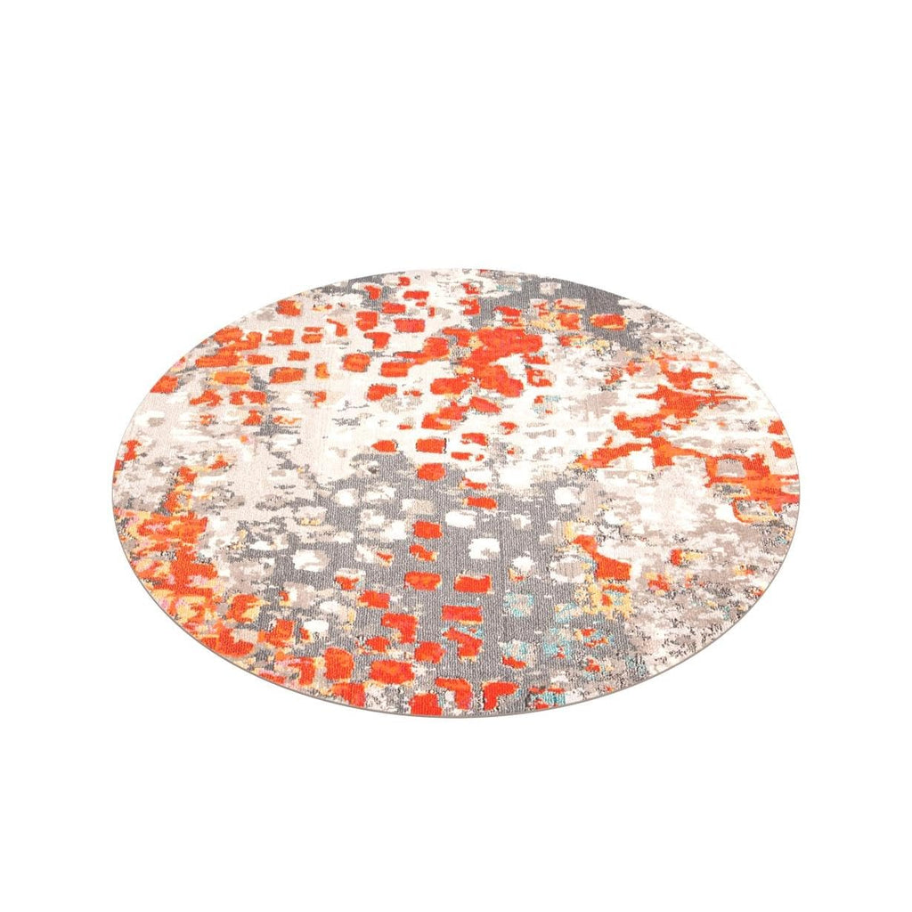Safavieh Madison Collection Area Rug - 8' Round, Grey & Orange, Boho Abstract Distressed Design, Non-Shedding & Easy Care, Ideal