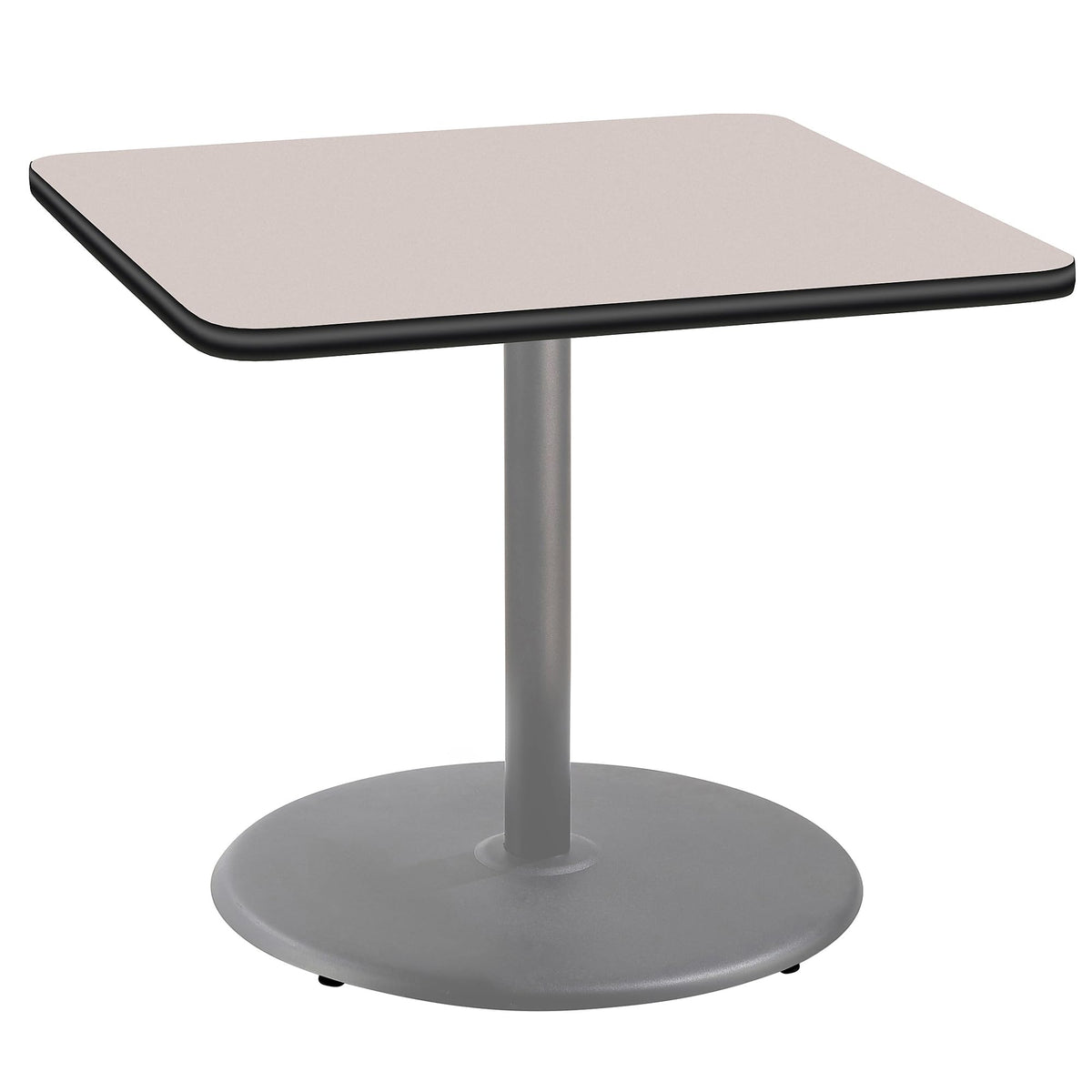 National Public Seating NPS 36&quot; Square Cafe Table with Round Base, 30&quot; Height, Particleboard Core/T-Mold, Grey Nebula Top, Grey Frame