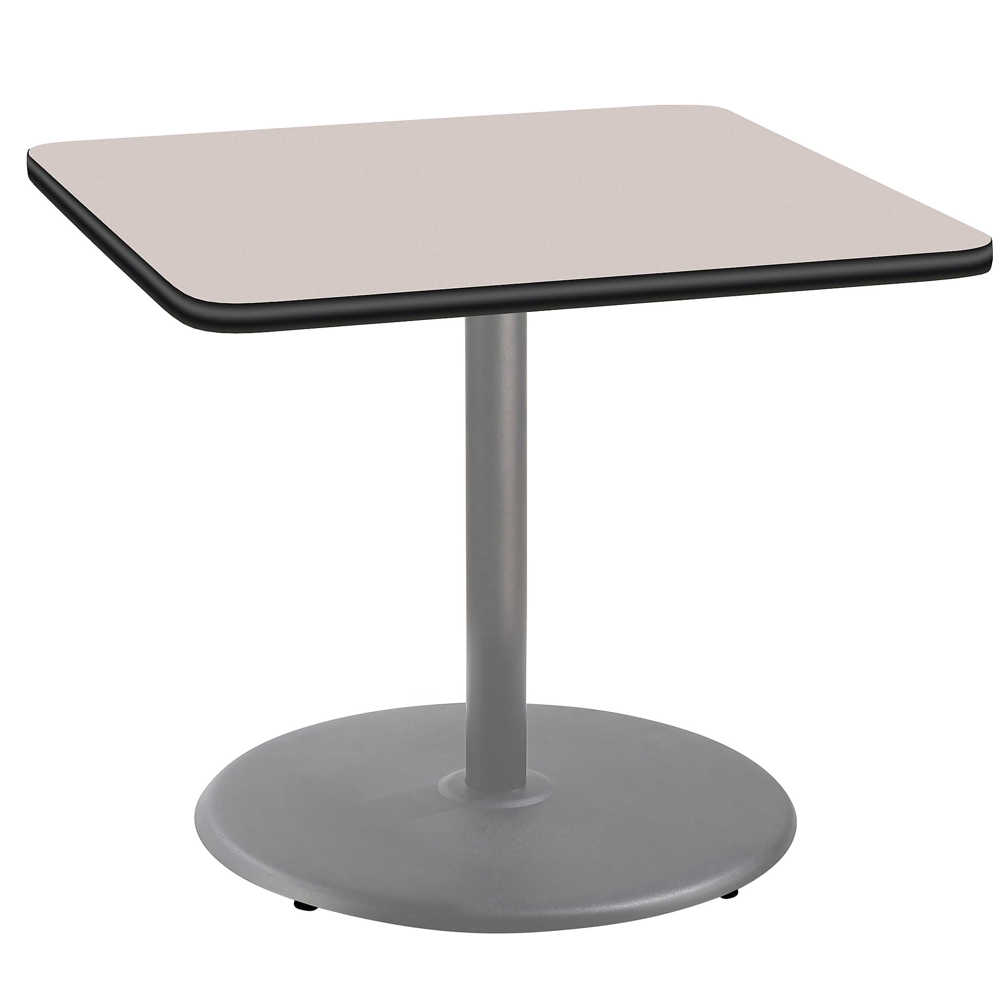 National Public Seating NPS 36" Square Cafe Table with Round Base, 30" Height, Particleboard Core/T-Mold, Grey Nebula Top, Grey Frame