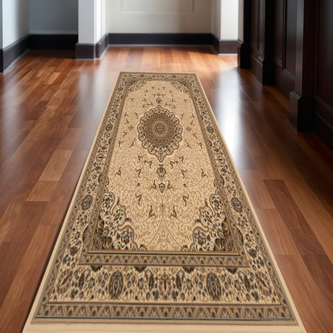 11 Beige And Cream Oriental Runner Rug