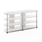 Furinno Econ Easy Assembly 4-Tier Corner TV Stand for TV up to 55-Inch, White Oak/Stainless Steel