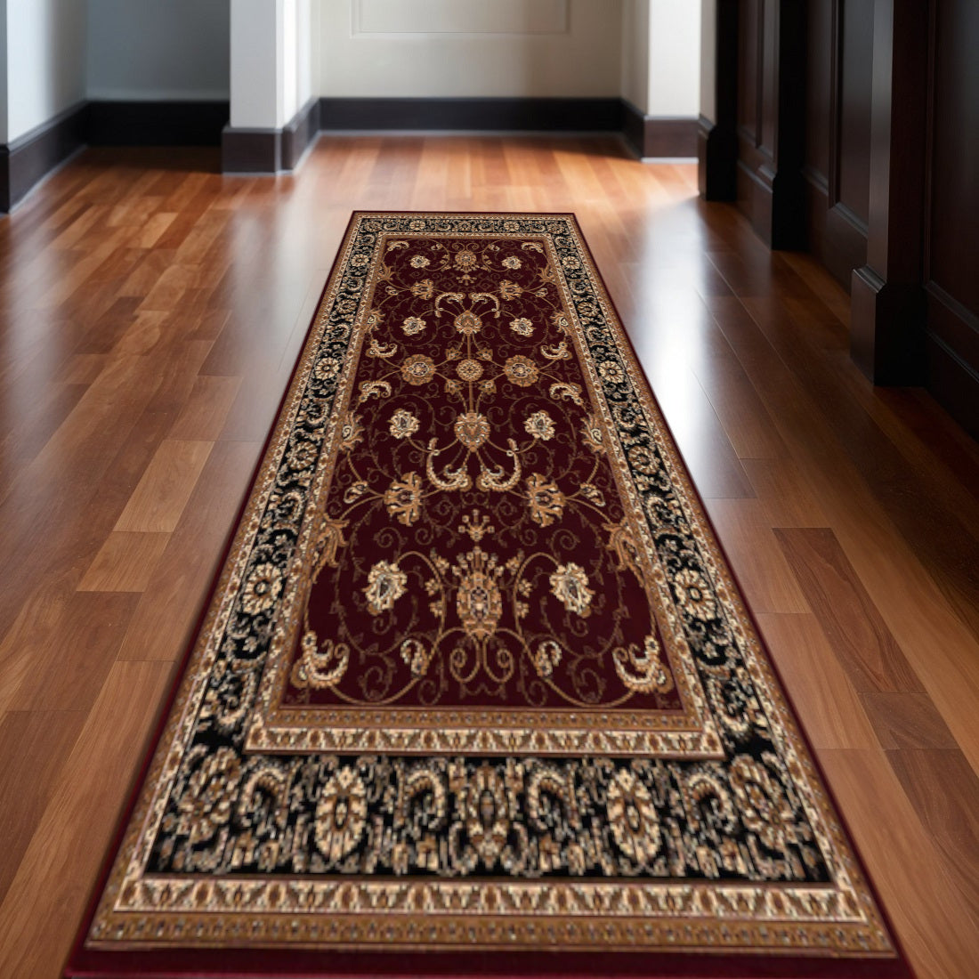 14 Red And Black Oriental Runner Rug