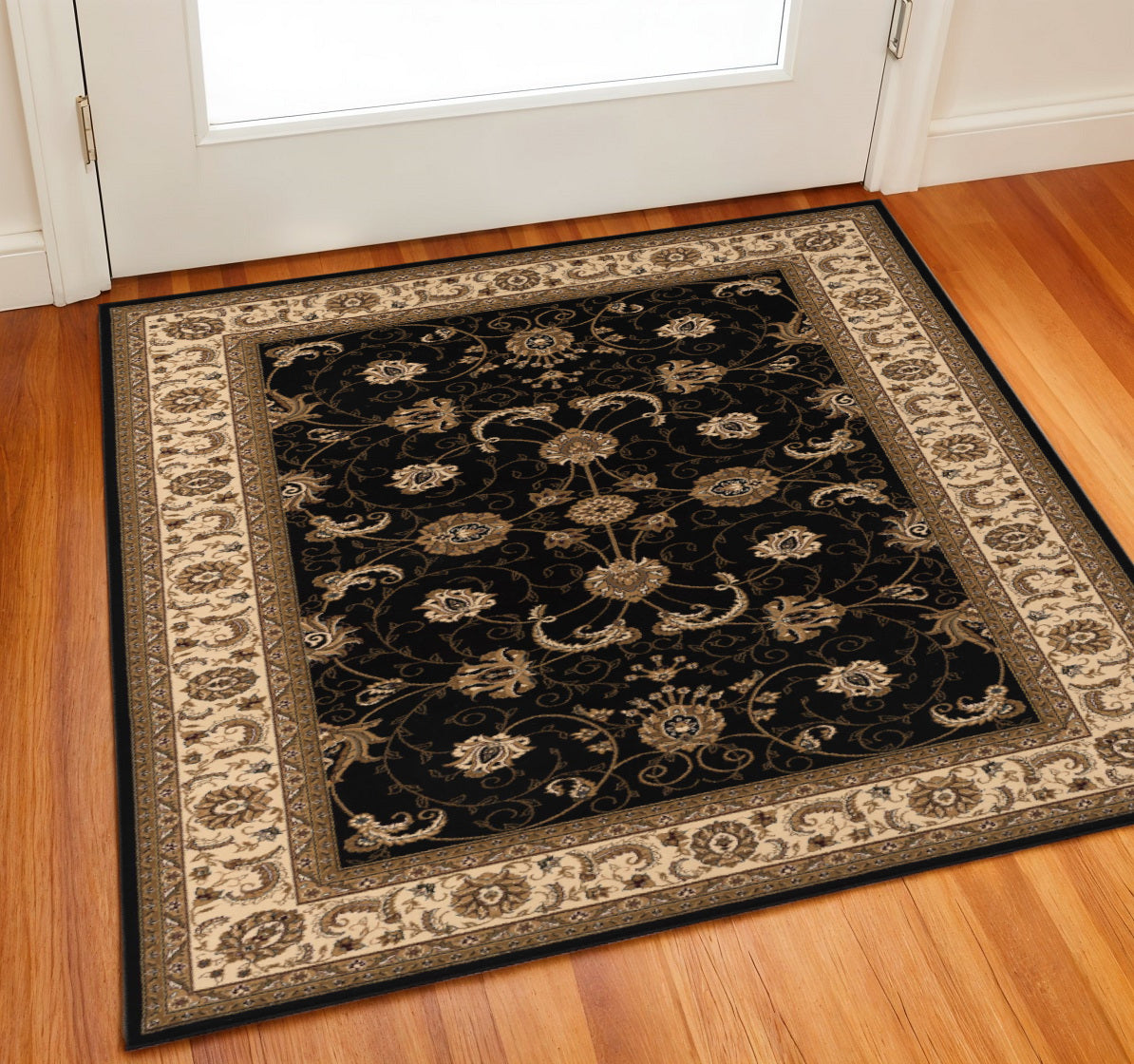 3 Black Beige And Brown Oriental Square Rug