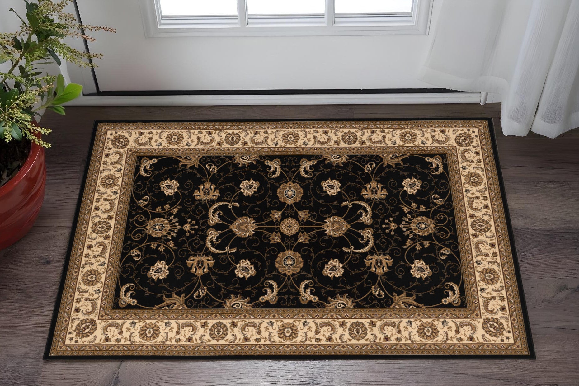 2 X 3 Black Beige And Brown Oriental Area Rug