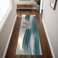 7 Blue And White Abstract Runner Rug