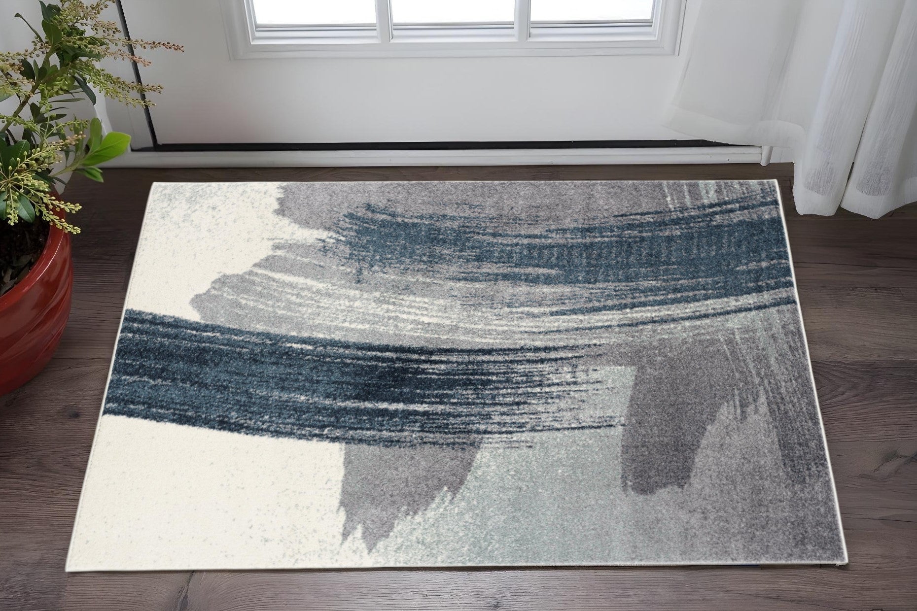 2 X 4 Blue And White Abstract Area Rug