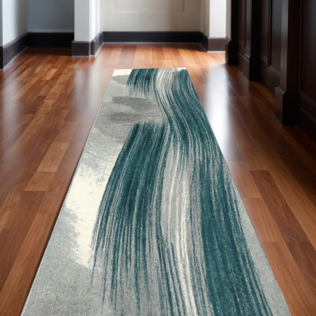 2 X 30 Blue And White Abstract Area Rug