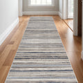 16 Blue Brown And Beige Striped Runner Rug