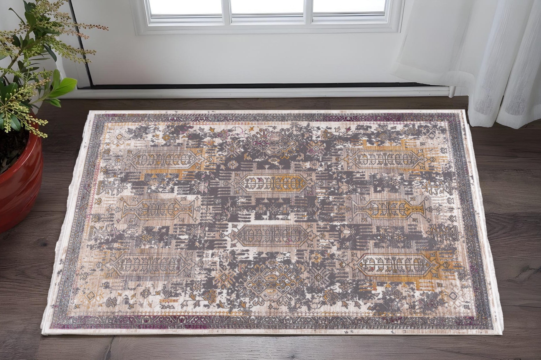 2 X 3 Gray Beige And Rust Southwestern Area Rug