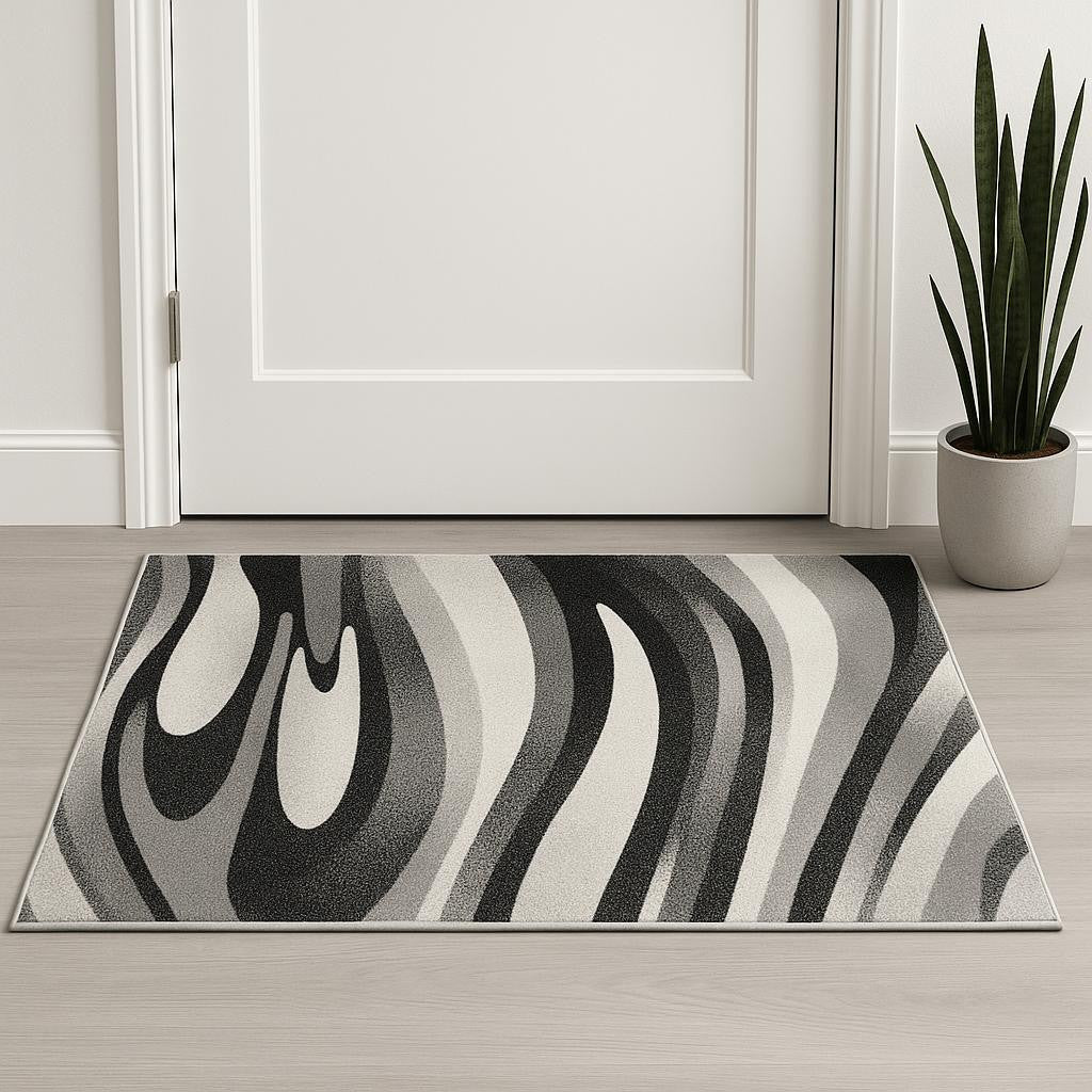 2 X 3 Black And Gray Abstract Area Rug