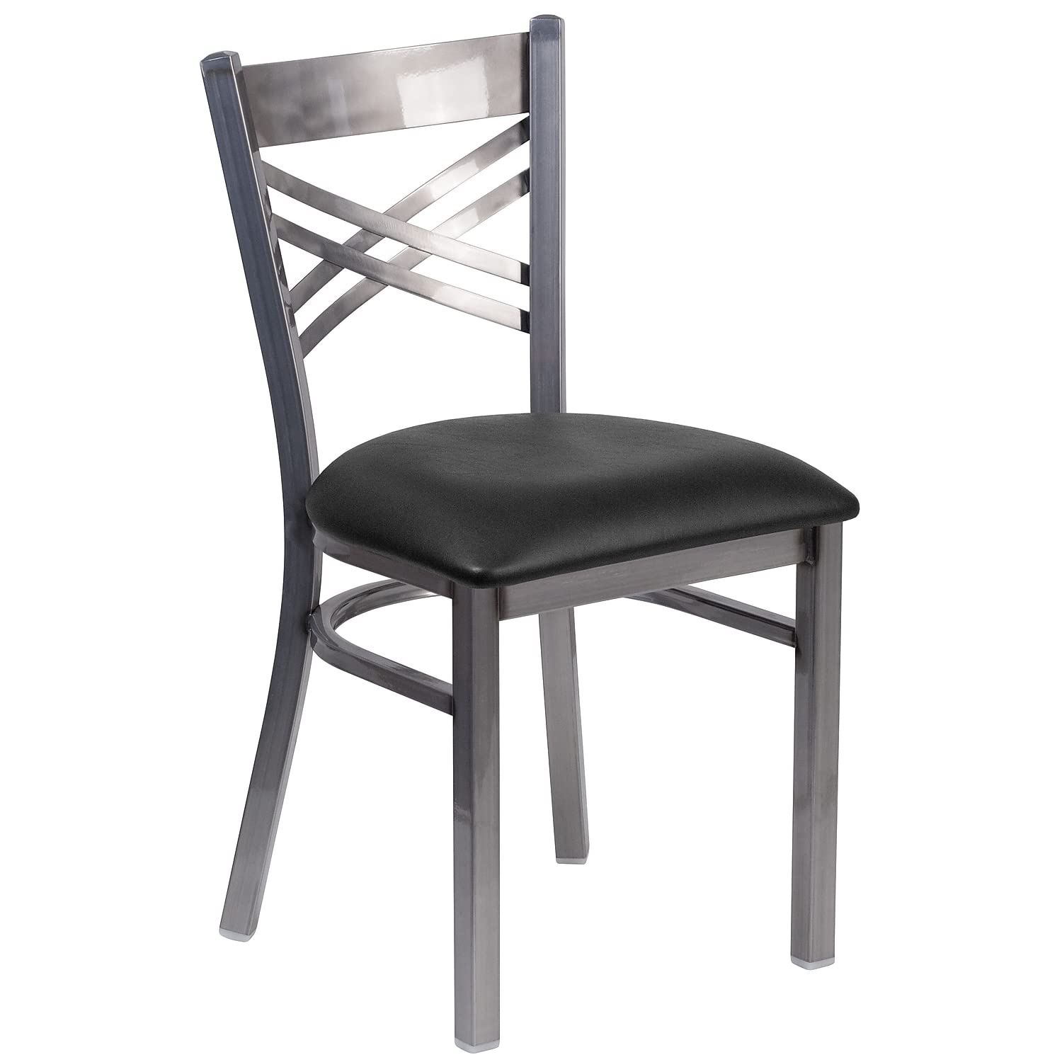 Flash Furniture Hercules Series Clear Coated ''X'' Back Metal Restaurant Chair - Black Vinyl Seat
