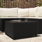 vidaXL Square Patio Coffee Table – Black Poly Rattan Outdoor Table with Tempered Glass Top, Weather-Resistant Material, Powder-Coated Steel Frame, and Easy Assembly – 19.7"x19.7"x11.8"
